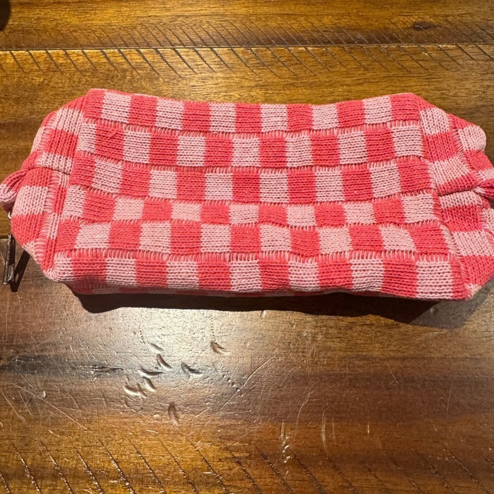 Red and Pink Checkered Knit Pouch